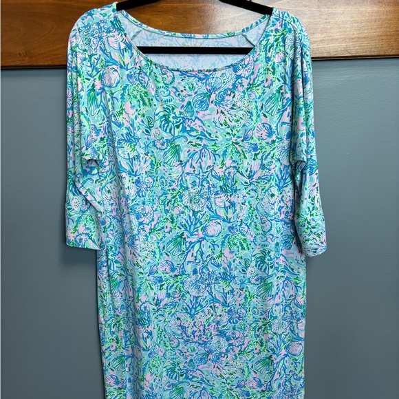 Lilly Pulitzer Surf Blue Soleil It On Me BRAEDYN UPF50+ DRESS 3/4 Sleeve - Picture 1 of 4